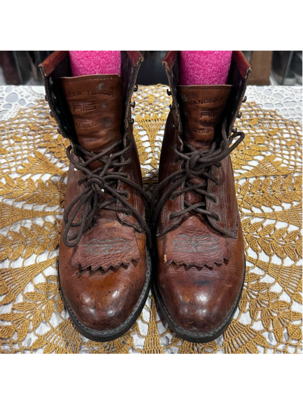 Ariat Leather Lace-Up Work Boots Brown Men's 8 Women's 10